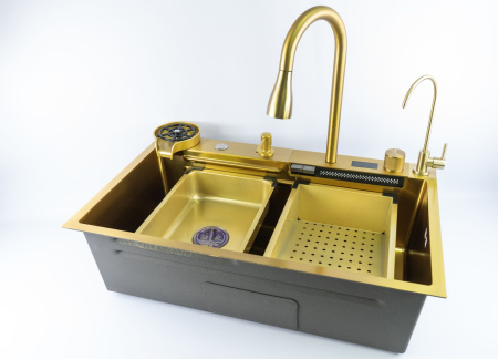 Мойка врезная 3,0мм Fmark 75х46 матовое золото графит глубина 220мм Fmark (арт. FSC002C) оптом от компании Аквалига
