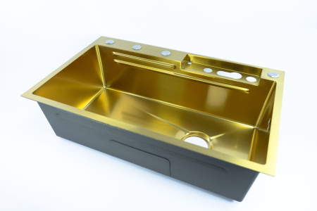 Мойка врезная 3,0мм Fmark 75х46 матовое золото графит глубина 220мм Fmark (арт. FSC002C) оптом от компании Аквалига
