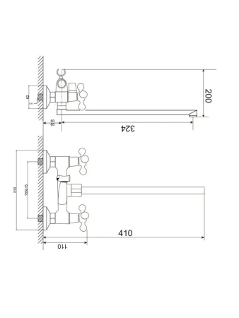 Смеситель для ванны двухвентильный Rainsberg длинный излив RAINSBERG (арт. R50223F-1)