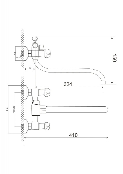 Смеситель для ванны двухвентильный Feinise картриджный переключатель длинный излив FEINISE (арт. S74321-35S)